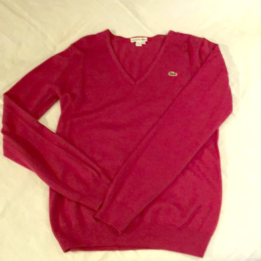 New! Lacoste pullover in magenta merino wool